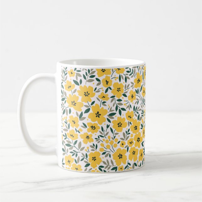 Mug Fleurs jaunes : moderne floral sans soudure. (Gauche)