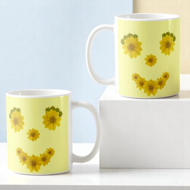 Mug Fleurs Jaunes Solaires Humoristiques Sourire Visag (flower smile design on both sides of mug)