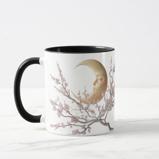 Mug Fleurs Lune - Elégante Lune Crescent & Cerise (Gauche)