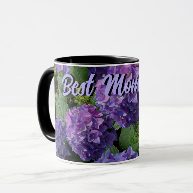 Mug Fleurs magenta bleu violet élégant Meilleure maman (Devant gauche)