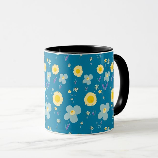 Mug Fleurs marguerites Crème Bleue Jaune Violet Kingfi (Devant droit)
