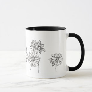 Mug Fleurs marguerites Stylo et encre dessin noir