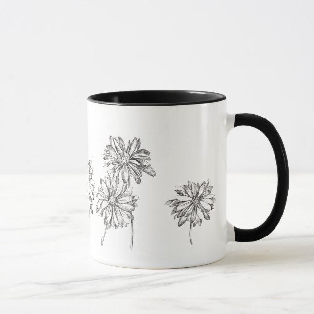 Mug Fleurs marguerites Stylo et encre dessin noir (Droite)