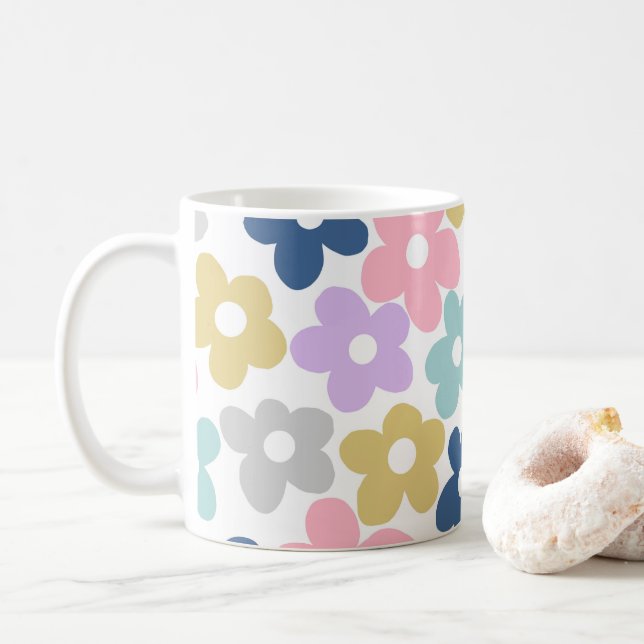 Mug Fleurs marguerites super Retro Boho Floral (Avec donut)