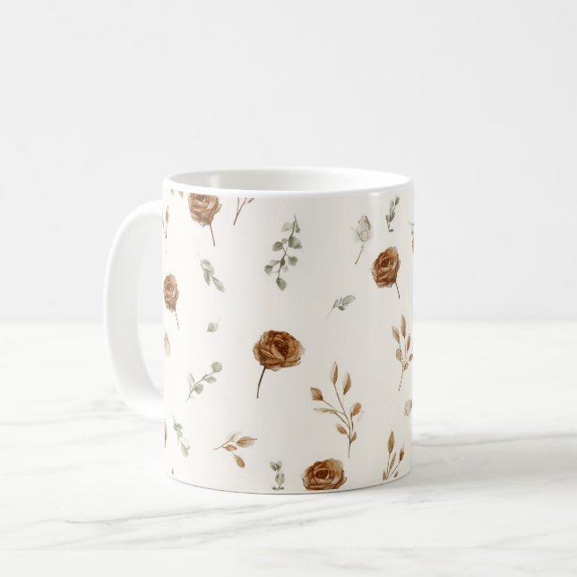 Mug Fleurs Marron Crème (Devant gauche)