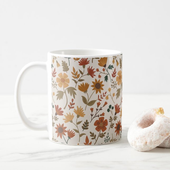 Mug Fleurs modernes Feuille rouille or Floral (Avec donut)