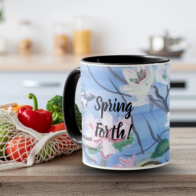 Mug Fleurs modernes ''Printemps à venir'' Art (Lovely Bird Watching Mug)