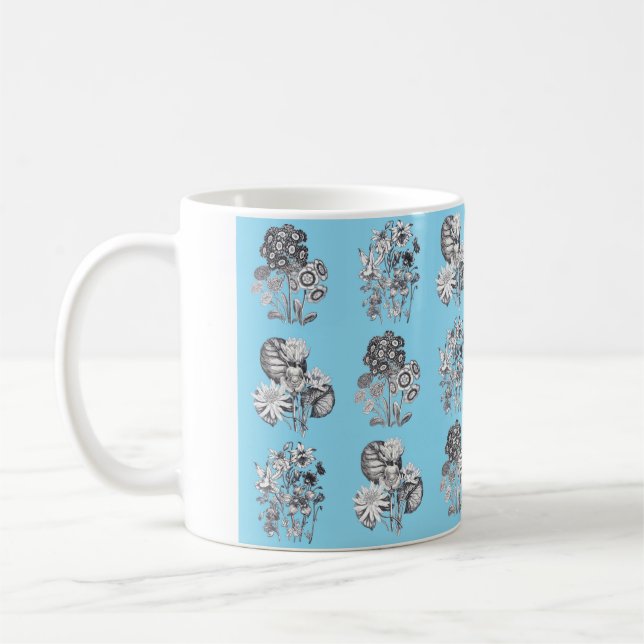 Mug Fleurs monochromes sur arrière - plan bleu bébé (Gauche)