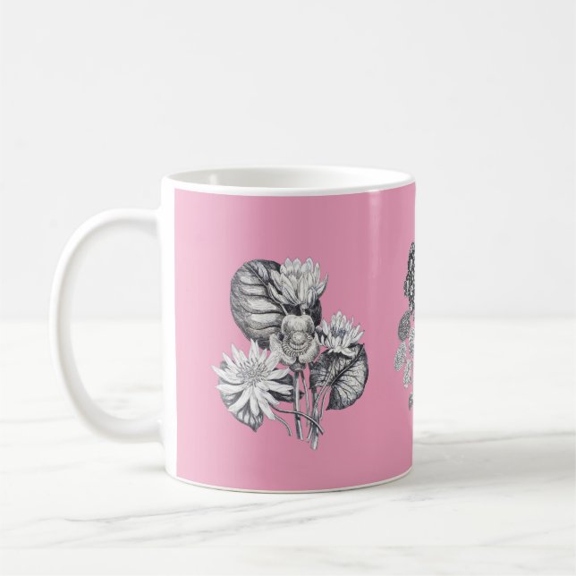 Mug Fleurs monochromes sur fond rose (Gauche)