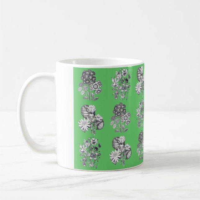 Mug Fleurs monochromes sur fond vert (Gauche)