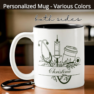 Mug Fleurs Monogramme Infirmière Personnalisé, Cad