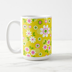 Mug Fleurs Mood Rétro Jaune & Blanc