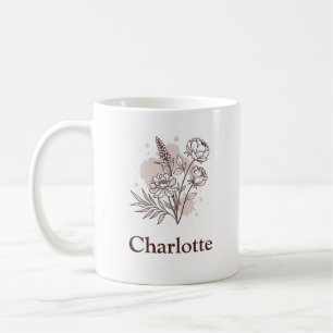 Mug Fleurs naturelles esthétiques Pinkish Nom Brown