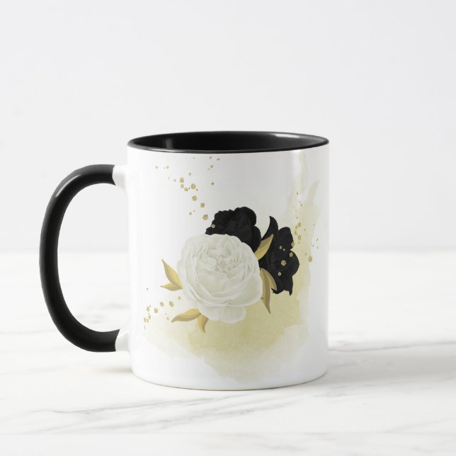 Mug fleurs noir et blanc or  (Gauche)