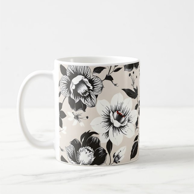 Mug Fleurs noires et blanches  (Gauche)