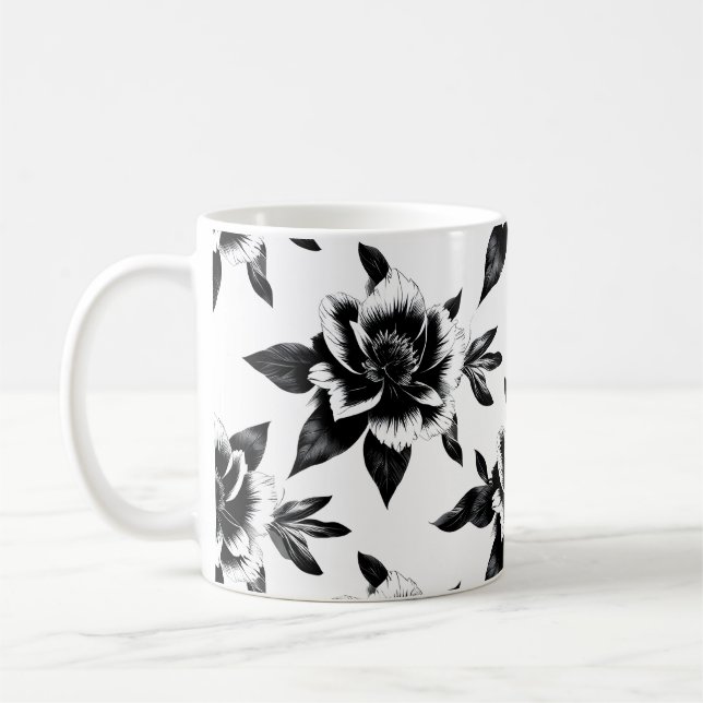 Mug Fleurs noires et blanches  (Gauche)