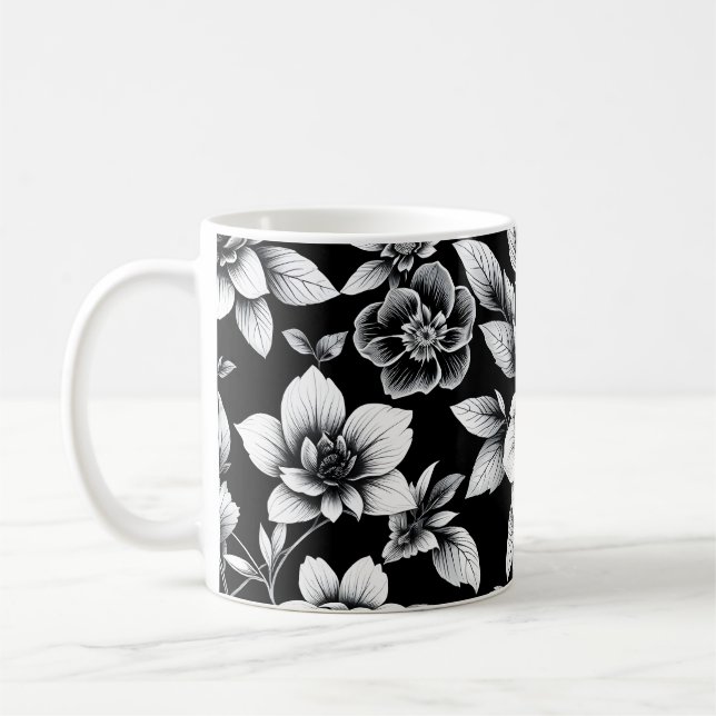 Mug Fleurs noires et blanches  (Gauche)