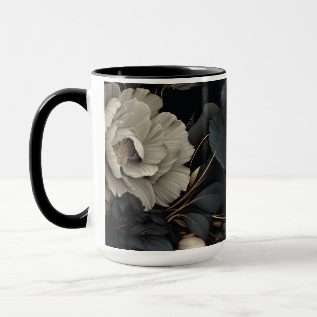 Mug Fleurs noires et blanches (Gauche)