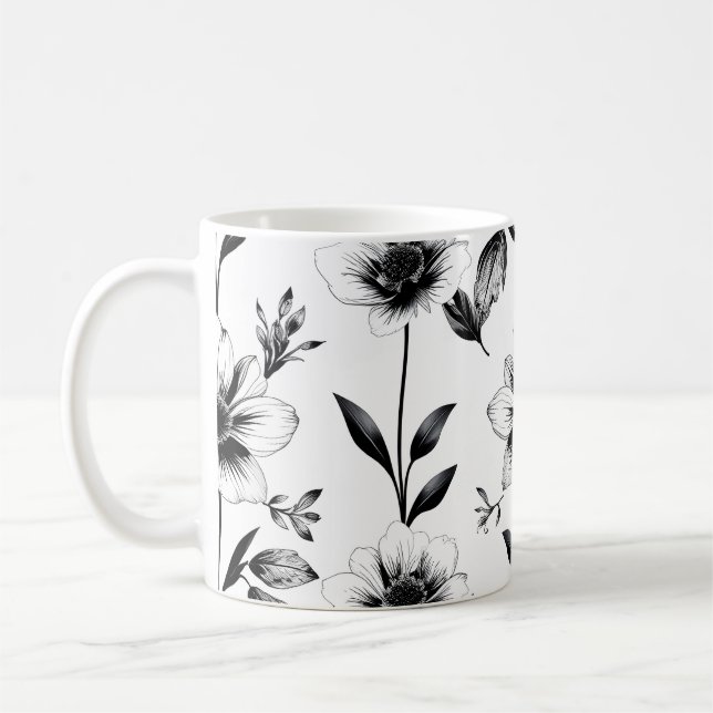 Mug Fleurs noires et blanches  (Gauche)