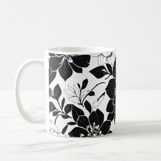 Mug Fleurs noires et blanches (Gauche)