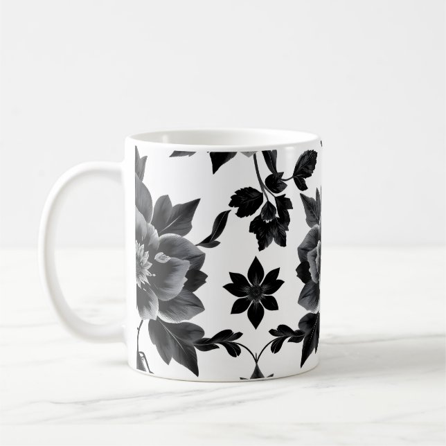 Mug Fleurs noires et blanches  (Gauche)