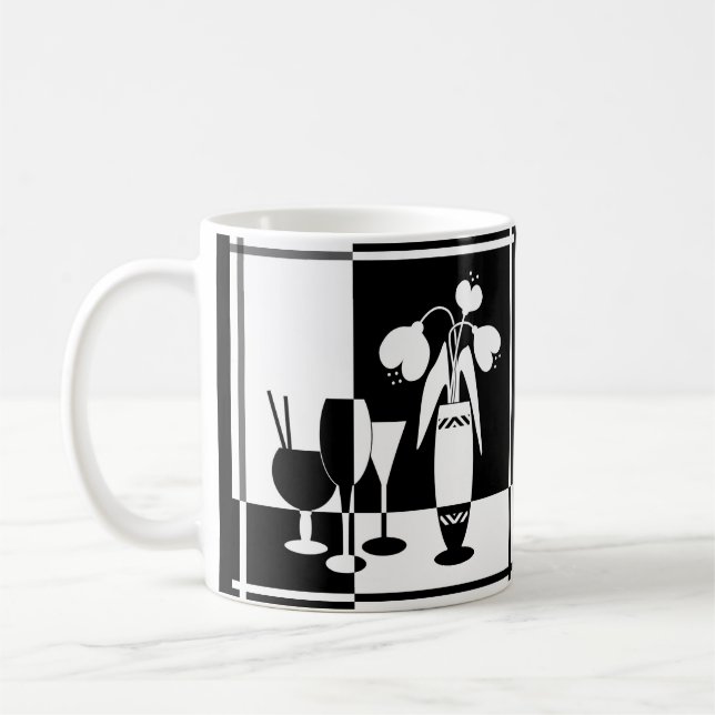 Mug Fleurs noires et blanches abstraites vase verre à  (Gauche)