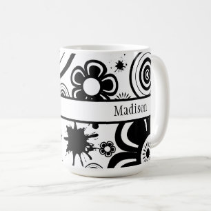 Mug Fleurs noires et blanches, Anneaux, Motif de cils