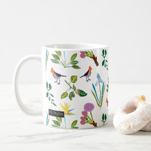 Mug Fleurs/oiseaux hawaïens floraux géométriques