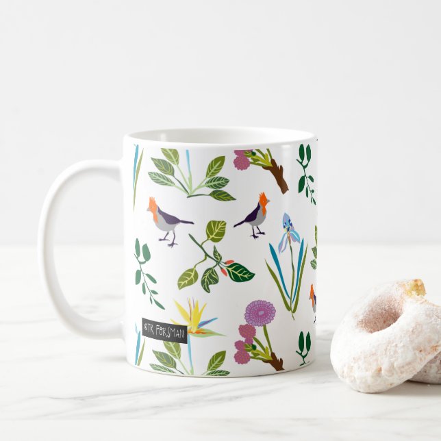 Mug Fleurs/oiseaux hawaïens floraux géométriques (Avec donut)
