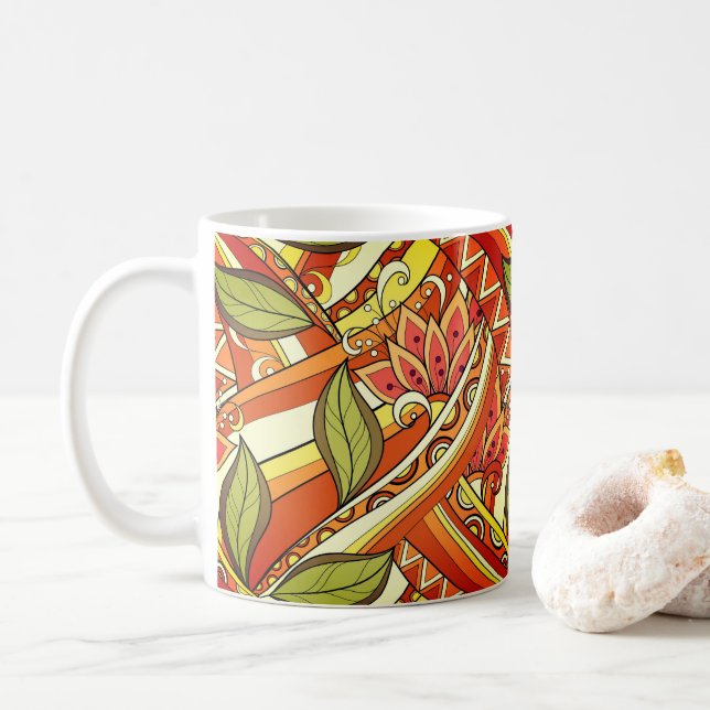 Mug Fleurs Orange Blanches Élégantes Et Fleurs (Avec donut)