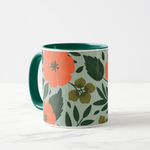 Mug Fleurs orange et Feuilles verts