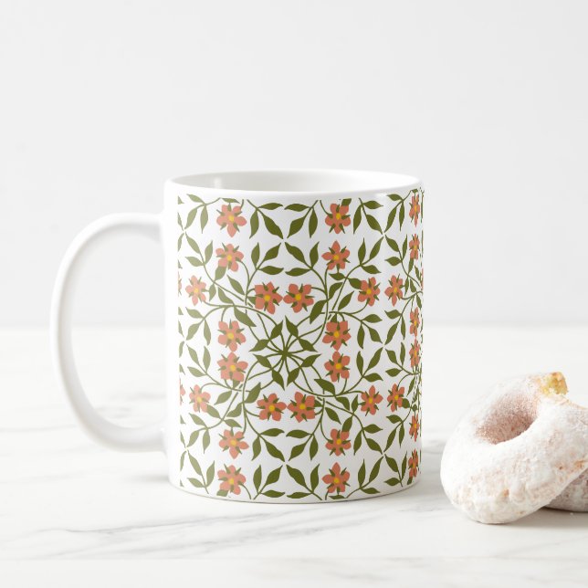 Mug Fleurs orange, Motif Floral, Verdure, Boho (Avec donut)