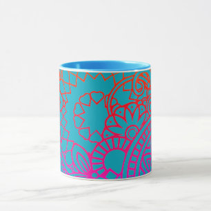 Mug Fleurs orange violet et fond bleu
