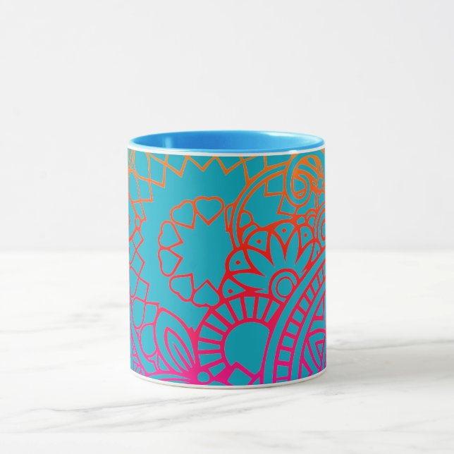 Mug Fleurs orange violet et fond bleu (Centre)