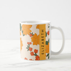Mug Fleurs Oranges, Motif De Fleurs, Votre Nom
