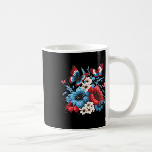 Mug Fleurs Papillons - Rouge Blanc Et Bleu 4 juillet