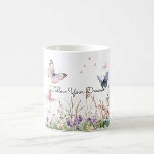 Mug Fleurs Papillons Rouge Rose Violet