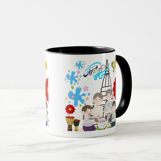 Mug Fleurs parfumées éclaboussées noir & blanc (Devant droit)