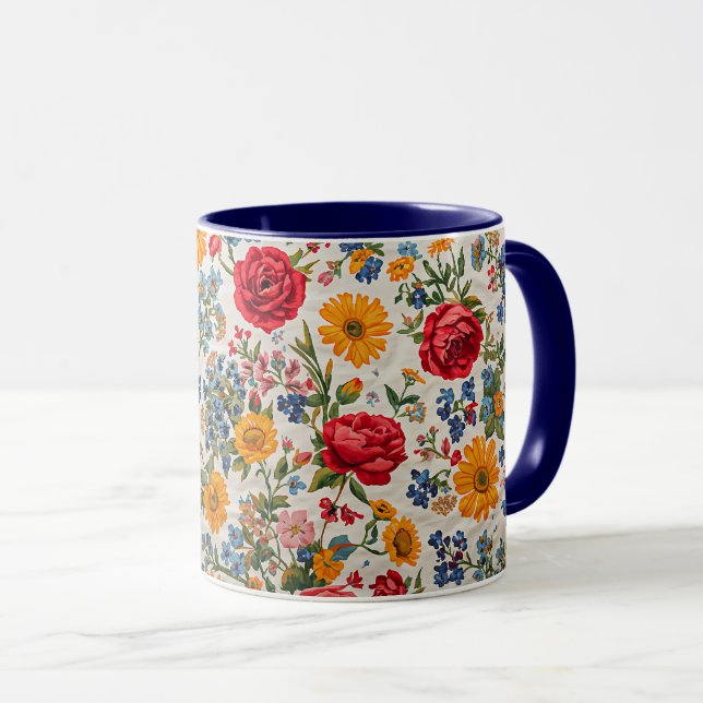 Mug Fleurs partout, design coloré, (Devant droit)