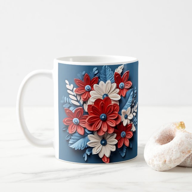 Mug Fleurs patriotiques imprimées 3D (Avec donut)