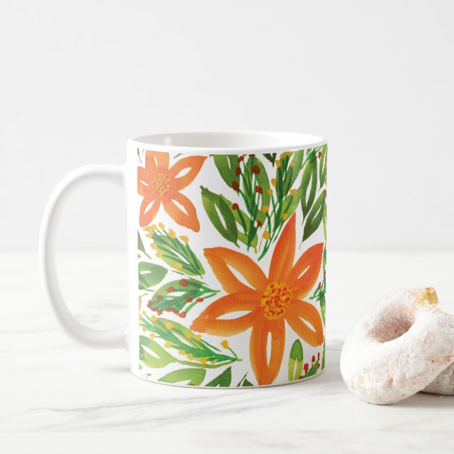 Mug Fleurs peintes à la main et Vacances (Avec donut)