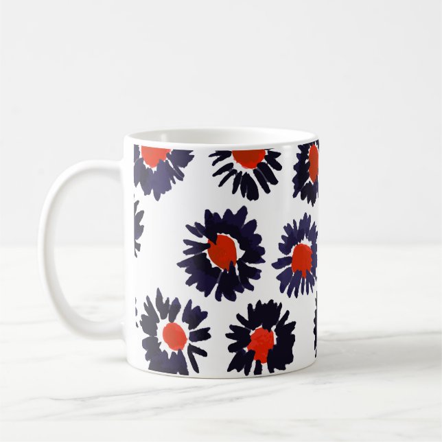 Mug Fleurs peintes à la main, motif rouge et bleu. (Gauche)