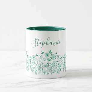 Mug Fleurs Plantes de la nature verte et blanche