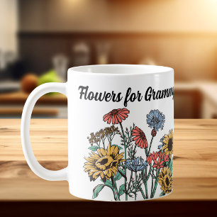 Mug FLEURS POUR GRAMMY Blues/Jaunes Personnaliser
