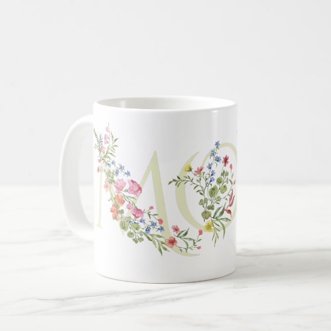 Mug Fleurs printanières jolie MAMAN à VENIR baby showe (Devant gauche)