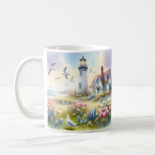 Mug Fleurs printanières près d'un cottage côtier et d'