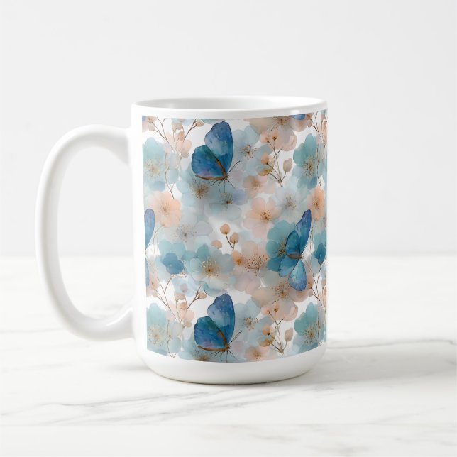 Mug Fleurs printanières vintage & Papillon bleu (Gauche)