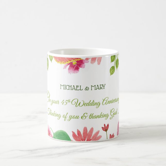 Mug Fleurs religieuses du 45e anniversaire du Mariage (Centre)