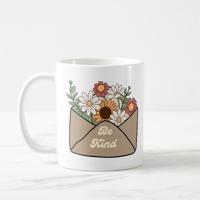 Mug Fleurs rétro avec un message positif sois gentil (Gauche)