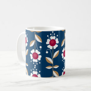 Mug Fleurs rétro blanches sur fond bleu foncé